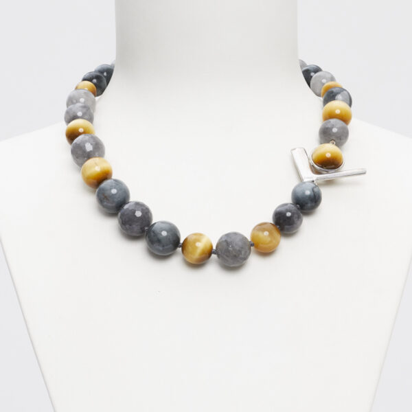 Collana in Quarzo Grigio, Occhio di Gatto e Golden Eye