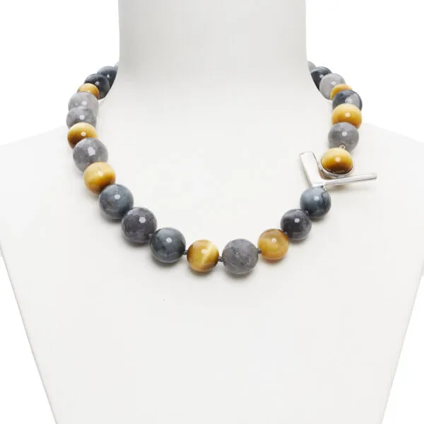 Collana in Quarzo Grigio, Occhio di Gatto e Golden Eye