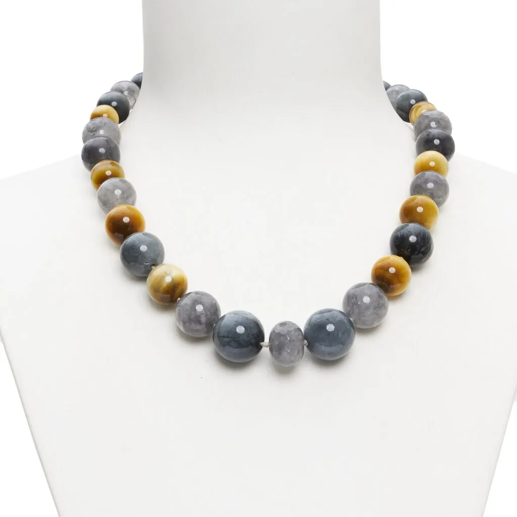 Collana in Quarzo Grigio, Occhio di Gatto e Golden Eye