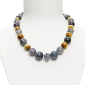 Collana in Quarzo Grigio, Occhio di Gatto e Golden Eye
