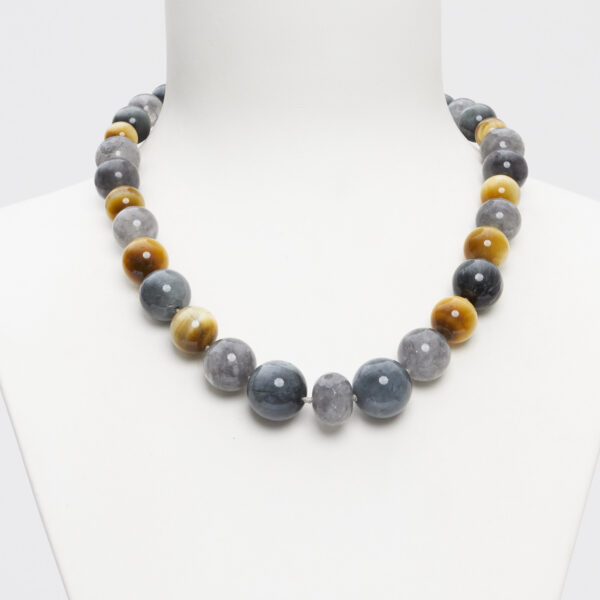 Collana in Quarzo Grigio, Occhio di Gatto e Golden Eye