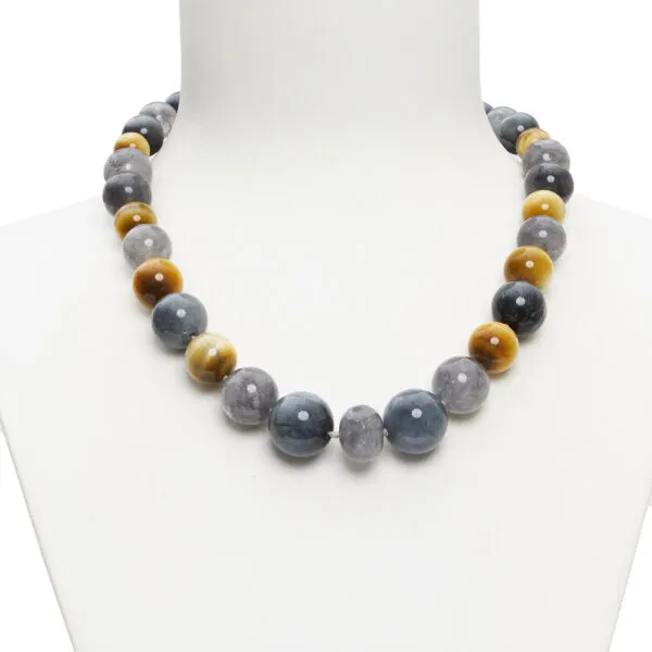 Collana in Quarzo Grigio, Occhio di Gatto e Golden Eye