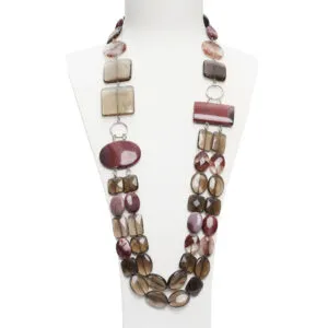 Collier en quartz fumé, mokaïte et quartz hématoïde