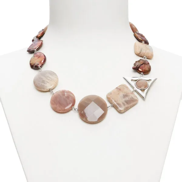 Collana in Pietra di Luna e Perle Piatte