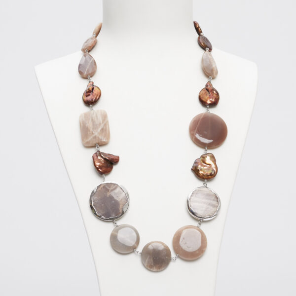 Collana in Pietra di Luna e Perle Piatte