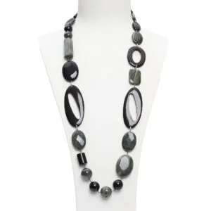 Collana in Agata Salvia ed Agata Nera, con Corno