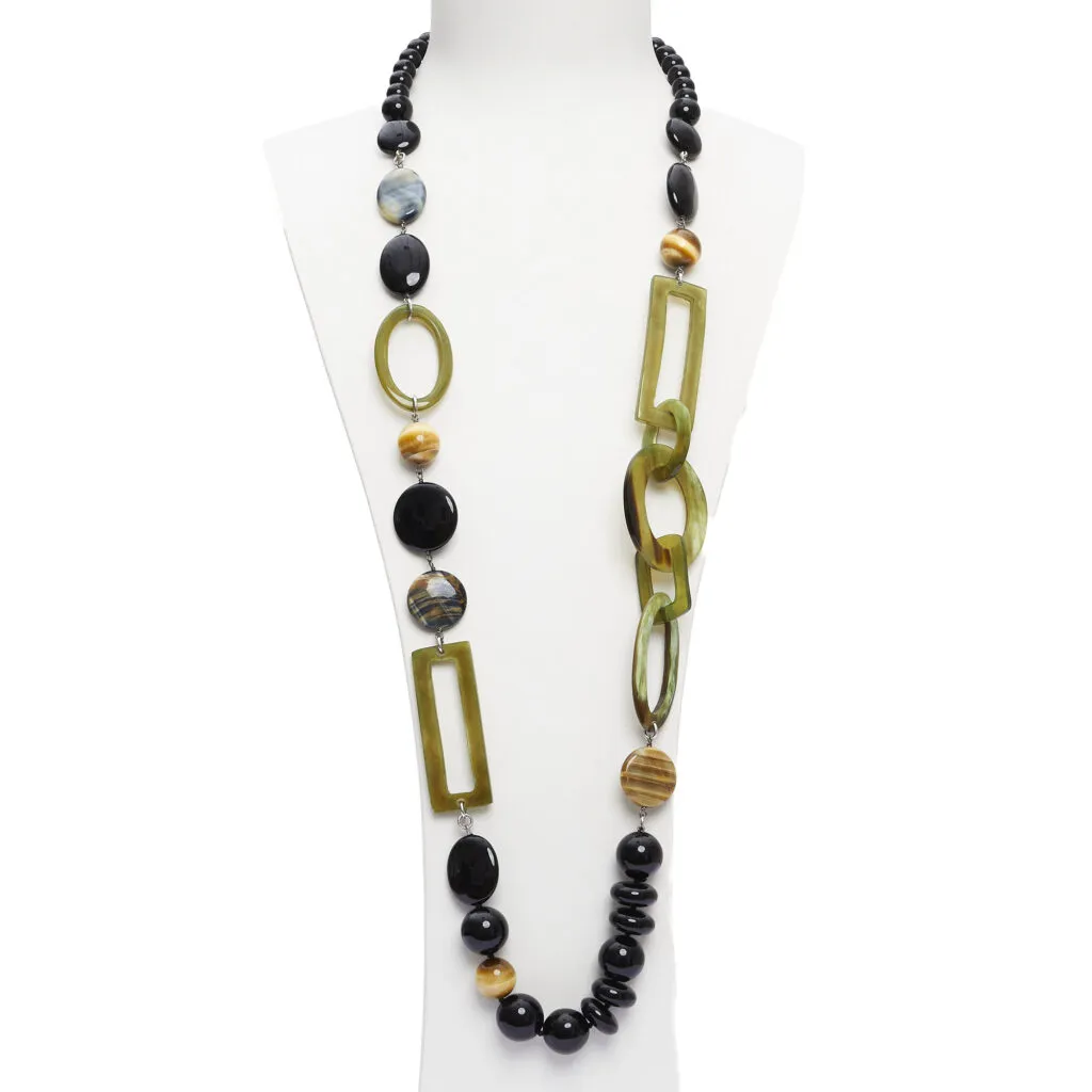 Collana in Occhio di Falco ed Agata Nera, con Corno