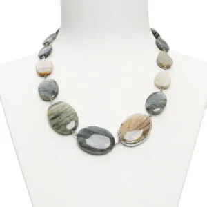 Collana in Agata Salvia, Legno Fossile e Corallo Fossile