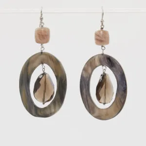 Boucles d'oreilles en corne, pierre de lune et quartz fumé