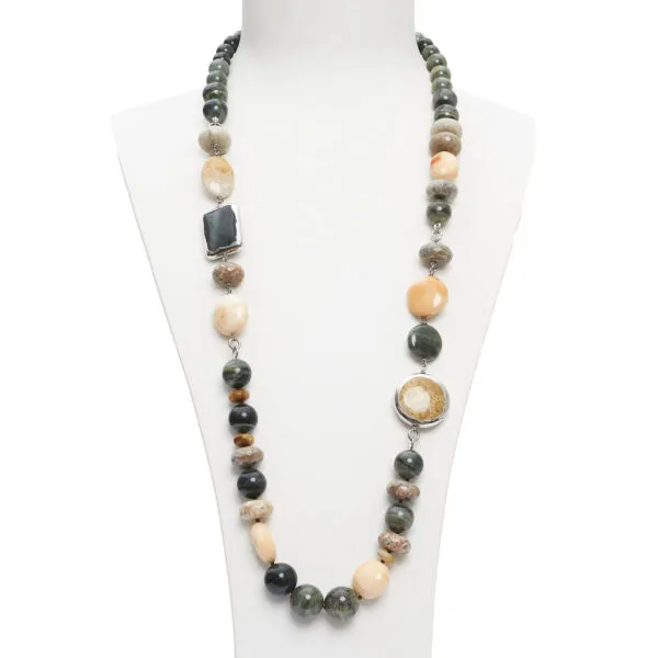 Collana in Agata Salvia, Corallo Fossile e Conchiglia