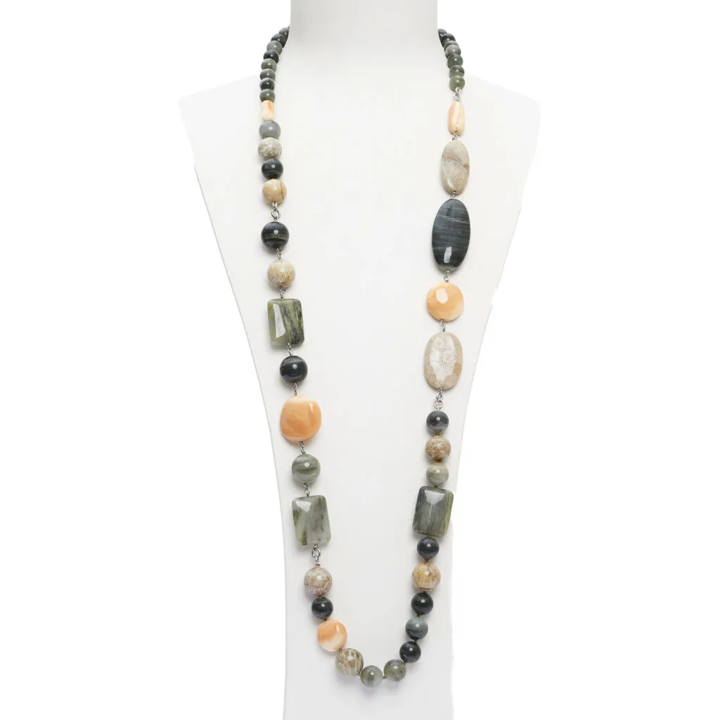 Collana lunga in Agata Salvia, Corallo Fossile e Conchiglia