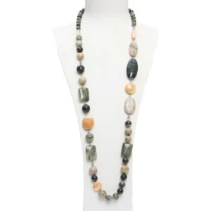 Sautoir en agate Sage, corail fossile et coquillage