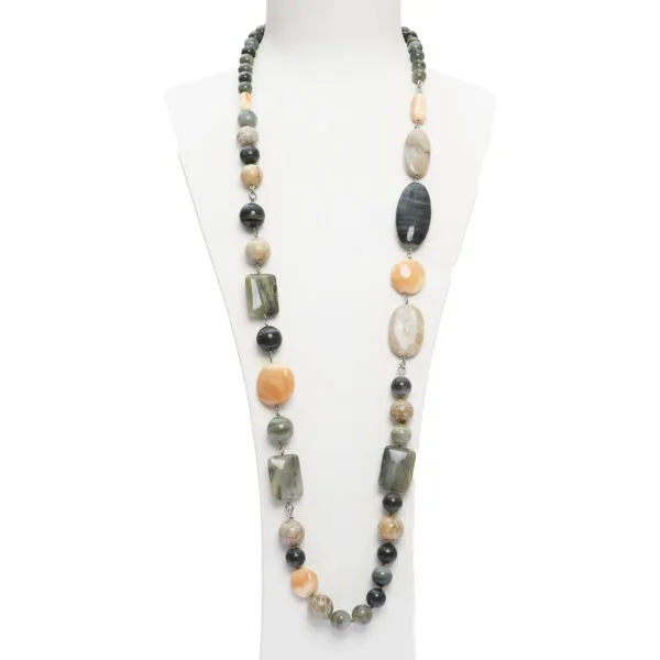 Collana lunga in Agata Salvia, Corallo Fossile e Conchiglia