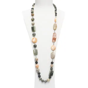 Collana lunga in Agata Salvia, Corallo Fossile e Conchiglia