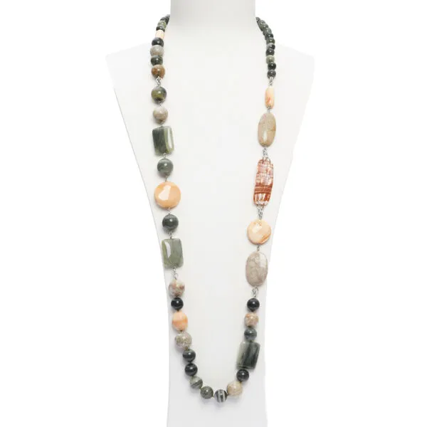 Collana lunga in Agata Salvia, Corallo Fossile e Conchiglia