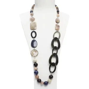 Collana in Pietra di Luna e Dumortierite, con Corno