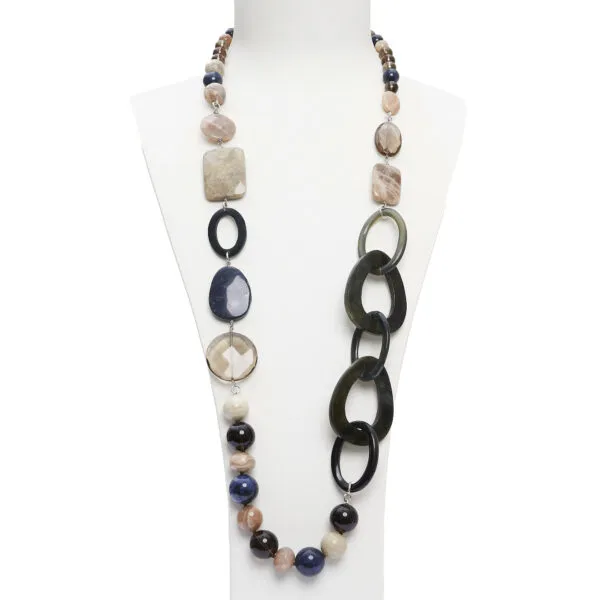 Collana in Pietra di Luna e Dumortierite, con Corno