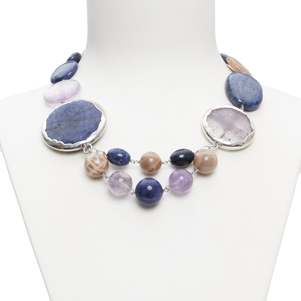 Collana in Pietra di Luna, Ametista e Dumortierite