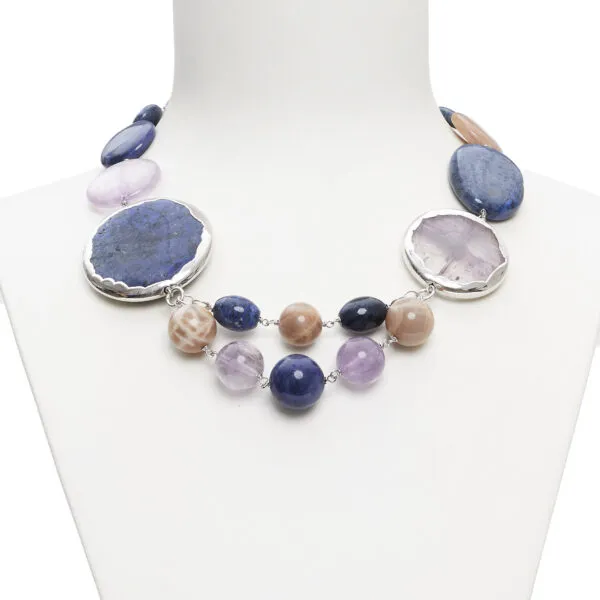 Collana in Pietra di Luna, Ametista e Dumortierite