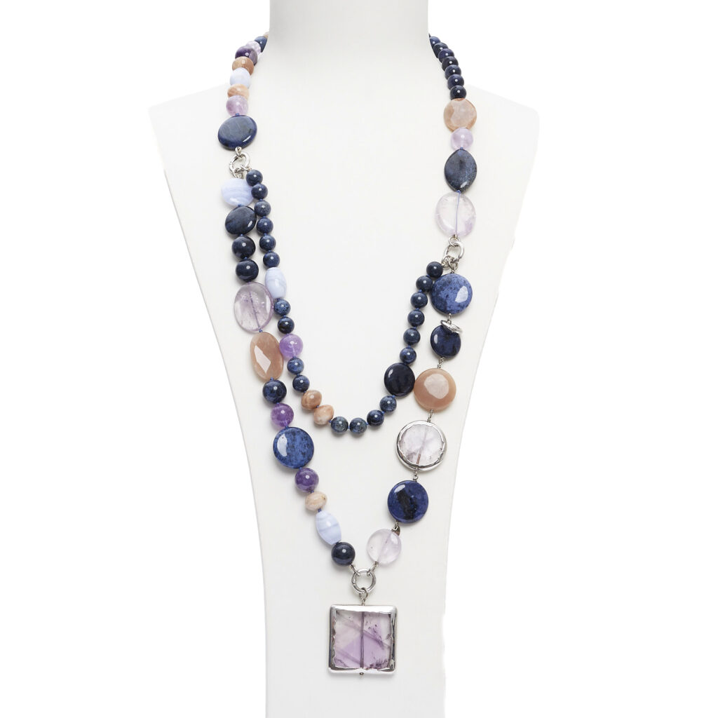 Collana con pendente in Pietra di Luna, Ametista e Dumortierite