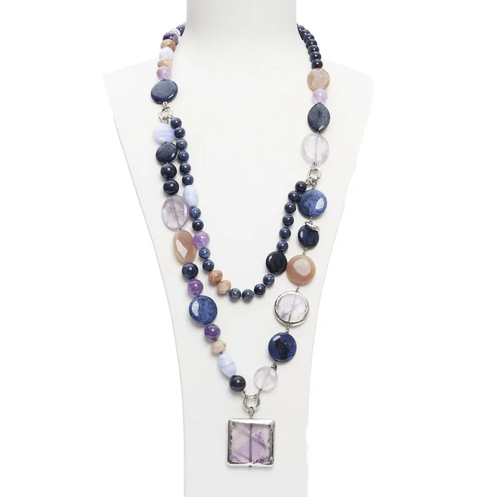 Collana con pendente in Pietra di Luna, Ametista e Dumortierite