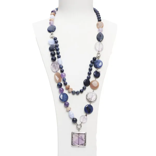 Collana con pendente in Pietra di Luna, Ametista e Dumortierite