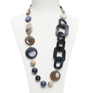Collana in Pietra di Luna e Dumortierite, con Corno