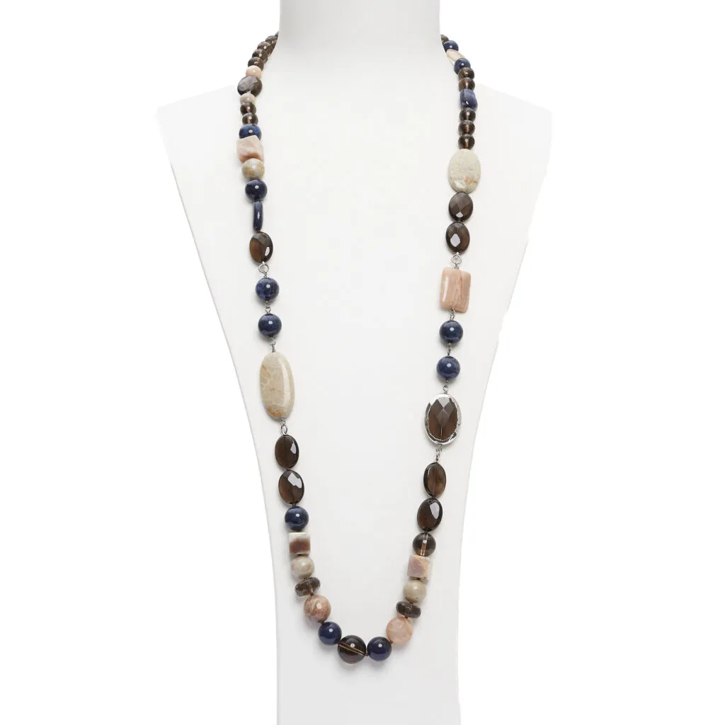 Collana in Pietra di Luna, Fumè e Dumortierite