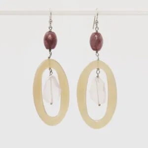 Orecchini in Corno, Quarzo Rosa e Rodonite