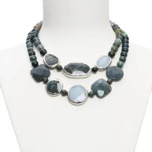 Collana corta in Agata Muschiata e Quarzo Azzurro