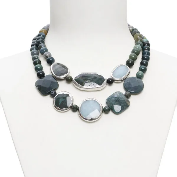 Collana corta in Agata Muschiata e Quarzo Azzurro