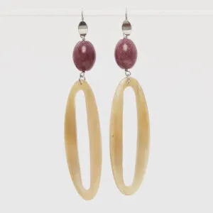 Orecchini in Corno e Quarzo Rosa