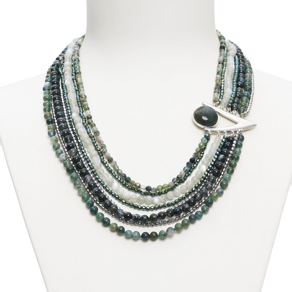 Collana otto fili in Agata Muschiata e Pietra di Luna