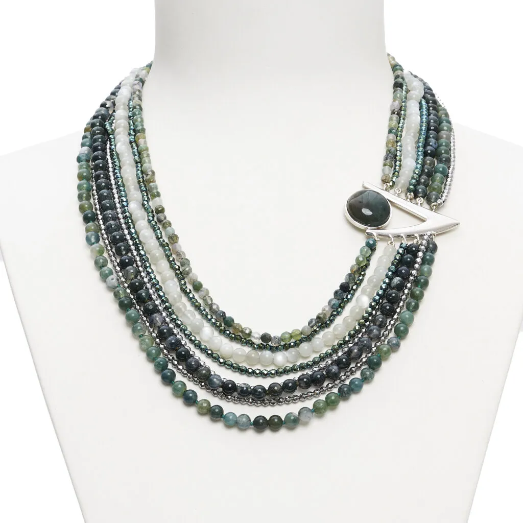 Collana otto fili in Agata Muschiata e Pietra di Luna