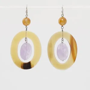 Boucles d'oreilles en corne, améthyste et hématoïde