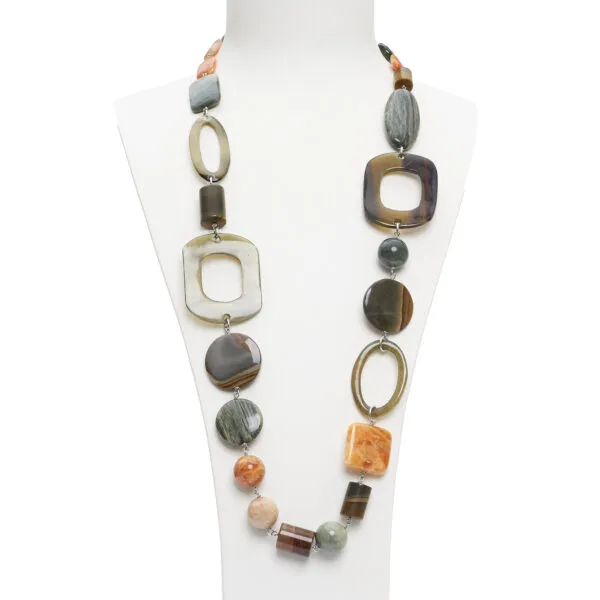 Collana in Agata Salvia, Aragonite e Diaspro, con Corno