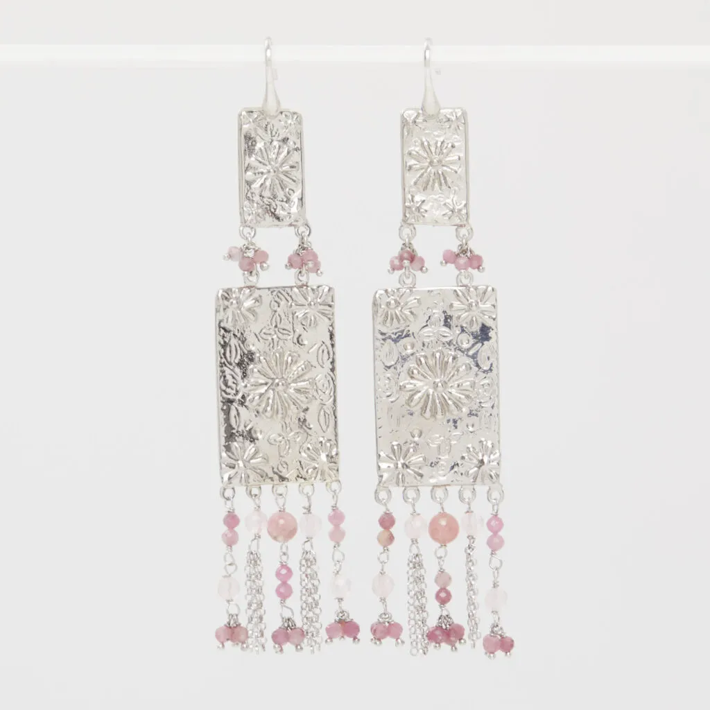 Orecchini piastre Argento con Quarzo Rosa e Tormalina