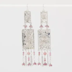 Orecchini piastre Argento con Quarzo Rosa e Tormalina