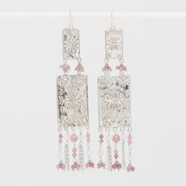 Boucles d'oreilles en argent avec quartz rose et tourmaline