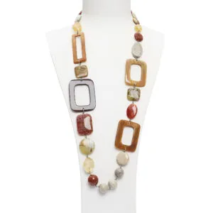 Collana in Grossularia, Agata di Fuoco e Corallo Fossile, con Corno