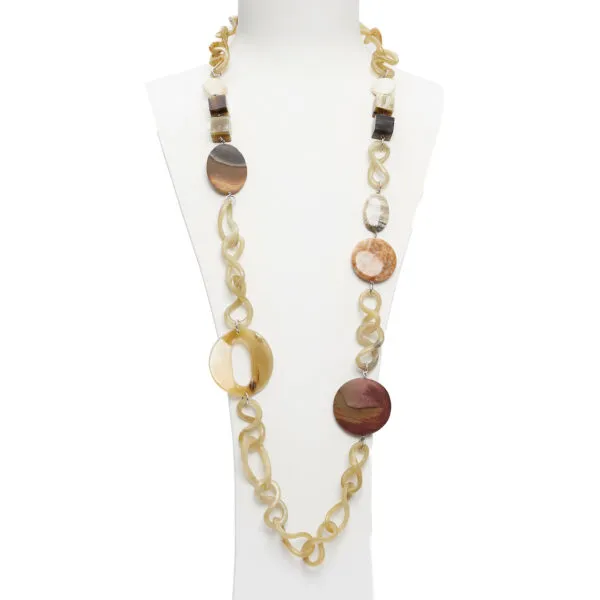 Collana in Aragonite e Diaspro del Madagascar, con Corno
