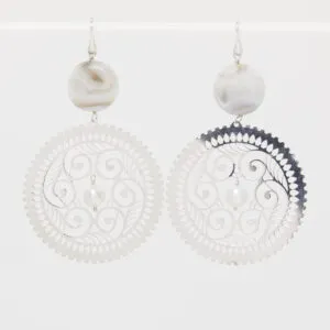 Boucles d'oreilles en argent, perles et agate du Botswana