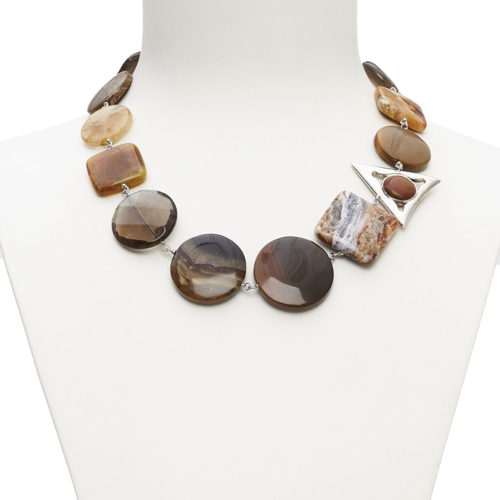 Ketting in Fumé, Jaspis en Grossularia, met zilver