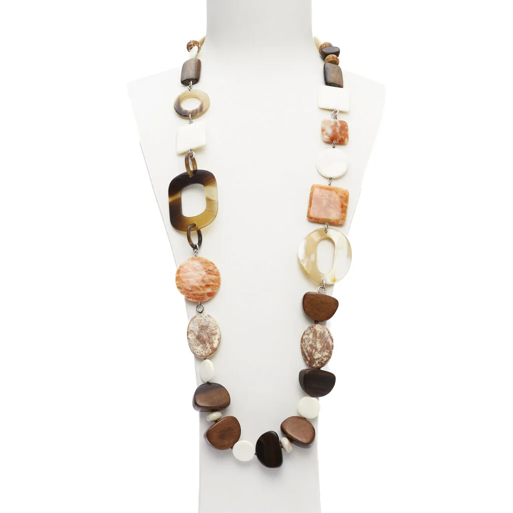 Collana in Aragonite, Agata ed Ebano, con sequenze in corno