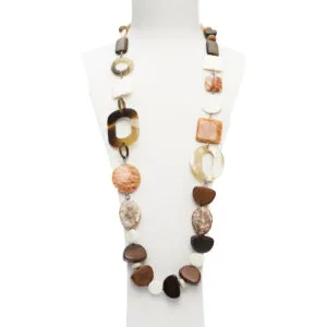 Collana in Aragonite, Agata ed Ebano, con sequenze in corno