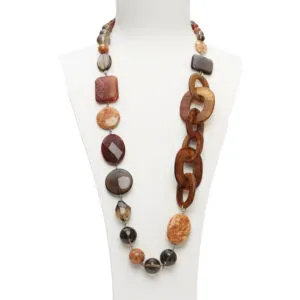 Collana in Aragonite, Fumè ed Agata, con sequenze in Corno