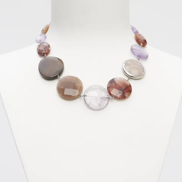Collana corta in Ematoide, Ametista e Pietra di Luna