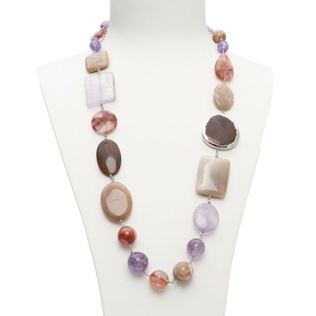 Collana in Quarzo Ematoide, Ametista e Pietra di Luna