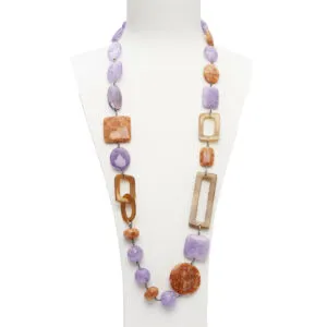 Collana rilegata in Ametista ed Aragonite, con sequenze in Corno