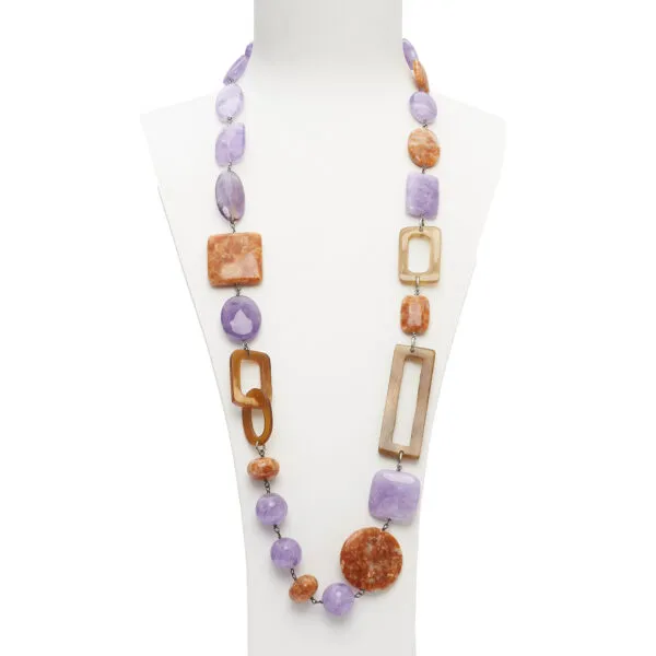 Collana rilegata in Ametista ed Aragonite, con sequenze in Corno